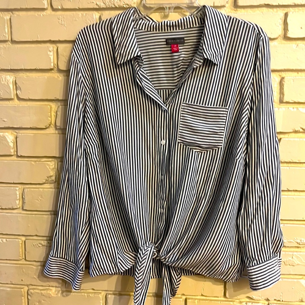 Vince Camuto Blue and White Striped Bottom Knot Button Down Shirt 2X